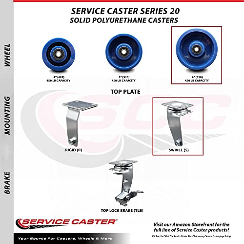 6 INCH Solid Polyurethane Caster Set with Roller Bearings 2 Swivel 2 Rigid