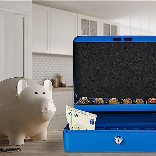 Relaxdays Cash Box, Blue, H x W x D: 8.5 x 30.5 x 24.5 cm