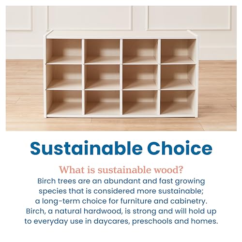 ECR4Kids Streamline 12 Cubby Tray Storage Cabinet, 3x4, Classroom Furniture, White Wash