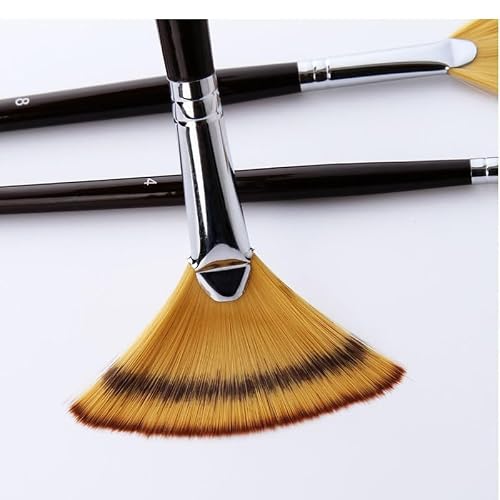 UOHLCX HBJWOV 3Pcs Fan Brushes Set Soft Nylon Hair Birch Wooden Long Handle Artist Paint Brush for Acrylic Watercolor Painting