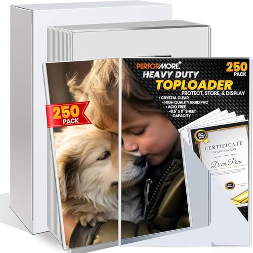 250 Pack 8.5 x 11 Rigid Print Protectors, Clear Hard Plastic Page Protectors, Top Loading Waterproof Plastic Sleeves for Paper, Photos, Documents, Birth Certificates, Acid-Free - Performore