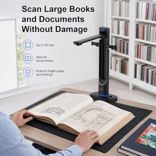 VIISAN S48 Duo Overhead Book Scanner - A2/A3 Large Format, Dual 48MP, 600 DPI with OCR & Text-to-Speech for Archiving and Distance Education