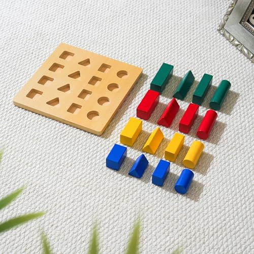 penepico Premium Montessori Geometry Solid Ladder – Wooden Blocks for Size Discrimination, Shape Sorting & Seriation, Sensorial Learning Toy for Toddlers, Homeschool Classroom Ages 3-6