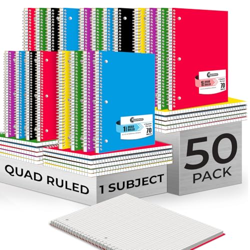 Rosmonde Bulk 1 Subject Spiral Notebook Graph Paper, 50 Pack, 70 Sheets