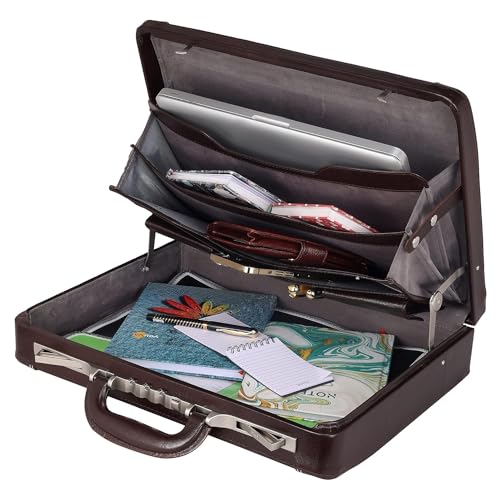 Da leather villa Full Grain Leather Briefcase Attache Case For Unisex Size L18 x W4 x H12 Inches Luxury Briefcase Bag (Italian Brown)