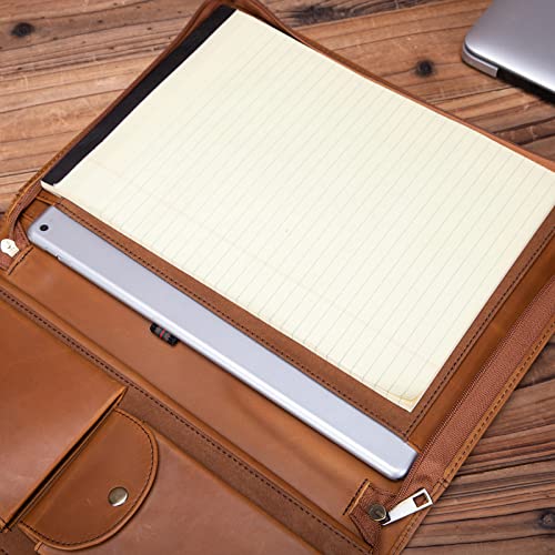 YIWEN Handmade Leather Portfolio Zippered with Front Pocket