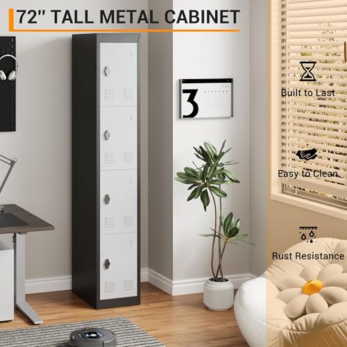Metal Storage Locker with Shelves and Doors, Durable Grey & Black Locker for Offices, Schools, Gyms, Homes, and Garages, Assembly Required, Secure Storage Solution for Employees and Students