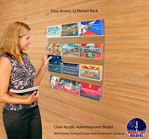 2 Pack Post Card Holder Acrylic 12 Pocket Holds 6" Printed Media Hanging Hardware Included Use at Shops Motels Airports and Transportation Centers Historical Sites Stores Clear by Marketing Holders