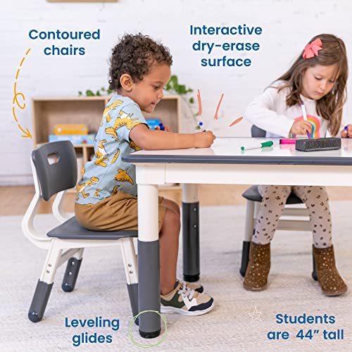 ECR4Kids Dry-Erase Rectangular Activity Table with 2 Chairs, Adjustable, Kids Furniture, Grey, 3-Piece