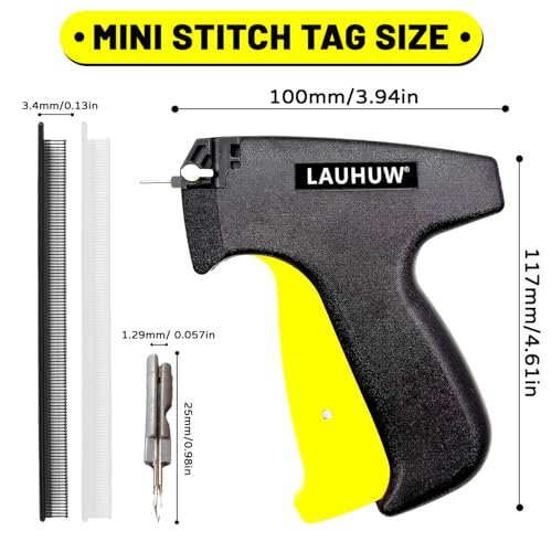 LAUHUW Mini Stitch Gun Kit for Clothes Repair - 0.13" Invisible Stitches with 3000 Fasteners (1500 Black+White), Handheld Sewing Tool for Jeans, Baby Clothes & Travel Emergency Fix (Black) (Black)