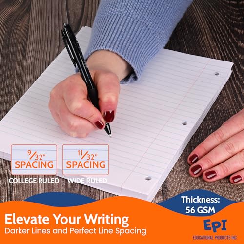 EPI Filler Paper, Wide Ruled Loose Leaf, 3-hole punch, 150 Sheet, 10.5 x 8 Inch, Pack of 24 (3,600 sheets)