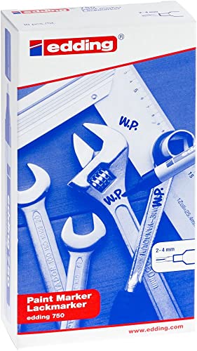 Edding 750 paint marker - silver - 10 pens - round tip 2-4 mm - paint marker for marking and labelling metal, glass, rocks or plastic - heat-resistant, permanent, smudge-proof and waterproof