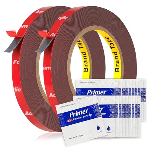 Tapsi Double Sided Tape Heavy Duty, 2 Rolls Automotive Foam Mounting Tape 0.4in x 36ft Each for Plastic, Car Trim & LED Strip Lights (72 feet)