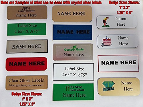 Magnetic Name Tags/Badges with Super Strong Magnetic Fasteners UNATTACHED - 100 Pack Kit Includes Crystal Clear Gloss Printable Labels - White Name Badges with Bevel Finished Edges 1.25 X 3 Inch
