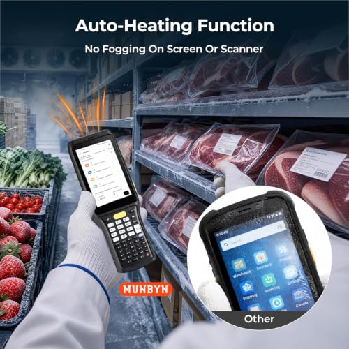 MUNBYN MC011 Cold Chain Barcode Scanner, Android 13 Rugged Handheld PDA with Intelligent Anti-Fog Heating, Removable 5400mAh Low-Temperature Battery, Works with Zebra SE4710, IP67, 4GB+64GB, 4G LTE