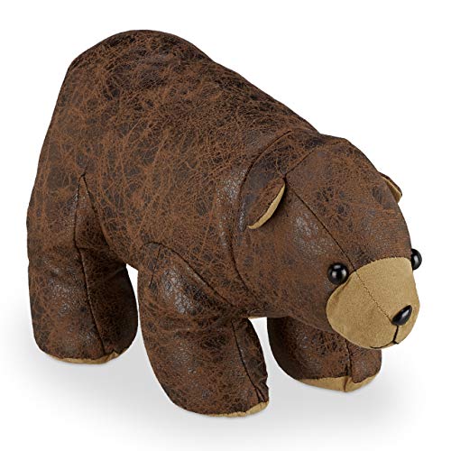 Relaxdays Door Stopper Bear Fabric Floor Indoor, Soft & Heavy, for Child, Door Buffer HxWxD 17 x 16 x 32 cm, Brown