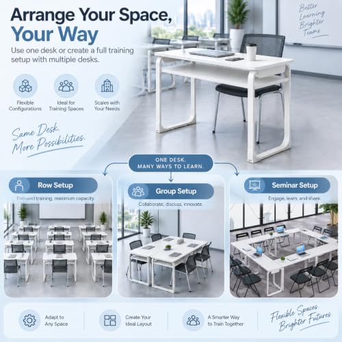 Training Table with Storage Shelf, Conference Room Table, Steel Frame