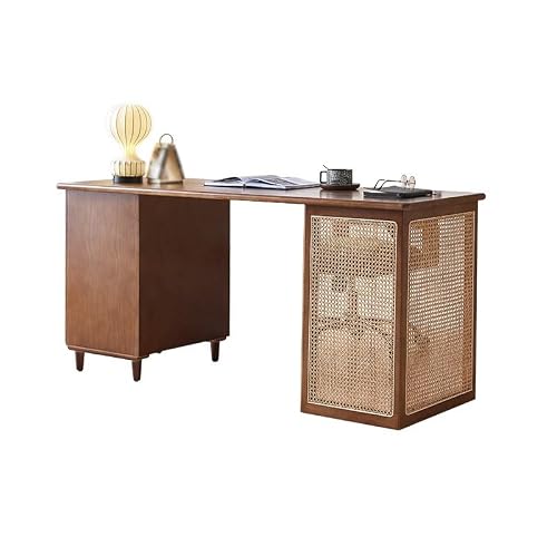 LINKIO Home Office Desks Home Desk Wooden Desk Living Room Bedroom Study Table Computer Table Rattan Computer Table Desk(160x80x75cm)