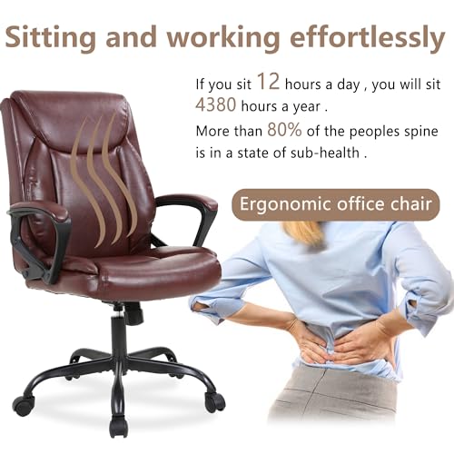 PayLessHere Home Office Chair Ergonomic PU Leather Desk Chair Mid Back, Swivel, and Executive Design with Lumbar Support, Armrests, and Adjustable Features (Brown)