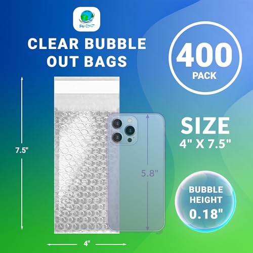 Amiff Shipping Bubble Bag, 4 x 7.5 Inches. 400 Pack Clear Bags for Packaging. Self Seal Bubble Pouches for Packing. Waterproof Polyethylene Storage Moving Bags. Packing Materials for Fragile Items