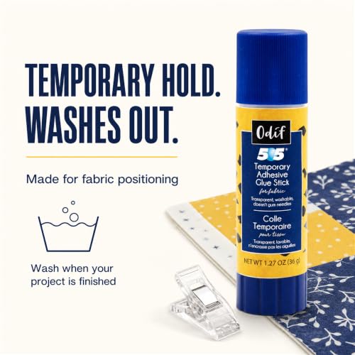 505 Temporary Fabric Glue Sticks (3-Pack) with 20 Pixiss Fabric Clips – Perfect for Sewing, Quilting, Appliqué, and Crafting Projects – Repositionable Adhesive for Fabrics, Fast Drying