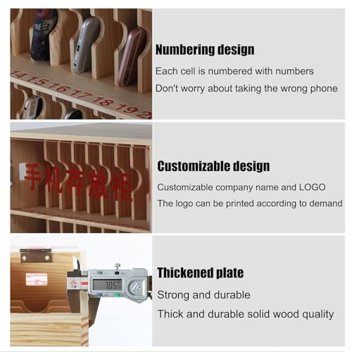 Wooden Cell Phone Holder Cell Phone Storage Cabinet, Mobile Phone Management Storage Box Desktop Organizer, Pocket Chart Storage Cabinet with Door Locks and Keys, for Classroom School Conference