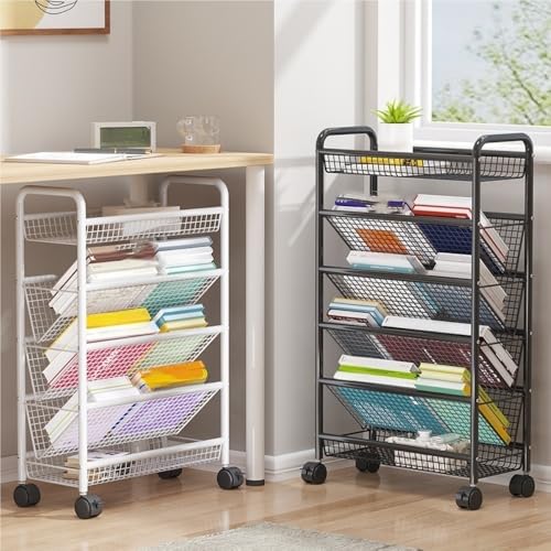 Xadkmwsfm Rolling Book Cart, Multi-Layer Storage Cart, Storage Rack with Wheels, Metal Mobile Bookshelf, Multifunctional Trolley for Living Room, Kitchen, Study(White,16.7 * 7.5 * 30.7IN)