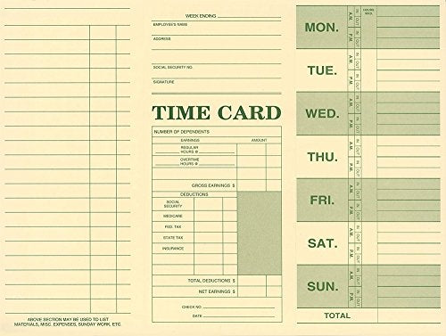 NextDayLabels Employee Attendance Weekly Time Card, Made in the USA