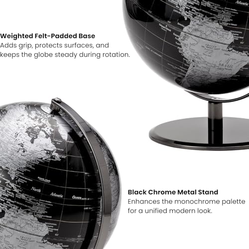 Torre & Tagus 8" Black Desk Globe For Office Home on Metal Stand - Earth Globes For Adults as Home Decor Educational Home Earth Globe, World Globes With Stand For Living Room, Home Office (Latitude)