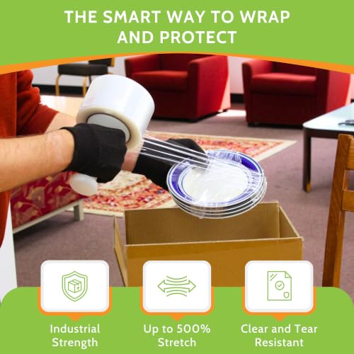 PSBM Mini Stretch Wrap with Plastic Handle, 24 Rolls 2 Inch x 600 Feet 150 Gauge Heavy Duty Clear Plastic Wrap Industrial Strength Shrink Film for Moving, Packing & Shipping