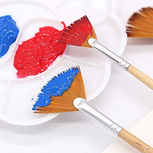 HBJWOV 5Pcs/Set Nylon Hair Wooden Handle Log Color Watercolor Paint Pen Multi Purpose Fan-Shaped Oil Painting Brushes