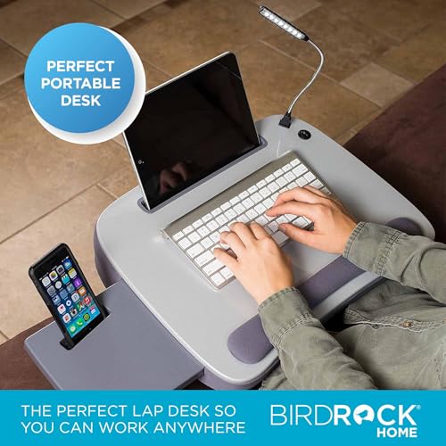 Sofia + Sam Multi Tasking Memory Foam Lap Desk with USB Light (Silver) | Supports Laptops Up to 15 Inches