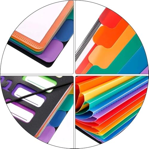 File Folders A4 Letter Size, Multicolor 12 Pocket Expanding Project Sorter Heavy Duty Monthly Plastic Expandable Folder Organizer File Jacket(Black)