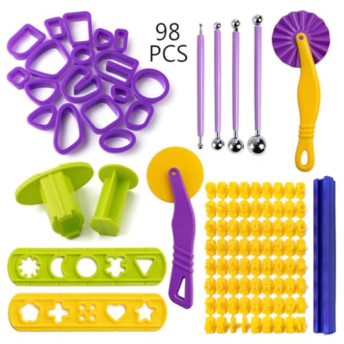 QVEZPRYX Clay Earring Tool Set 98 Pieces Jewelry Model Letter Grain Squeezer Roller Cutting Pellet Rod