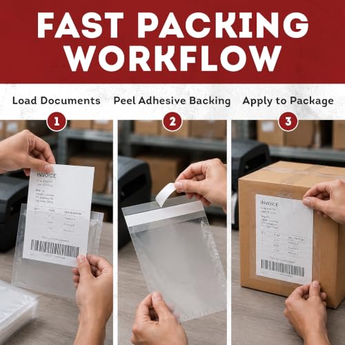 APQ Supply Clear Packing List Envelopes, 9.5 x 12 Inch Self Seal Shipping Document Pouches, 500 Pack for Business Warehouse E Commerce Fulfillment and Shipping Departments