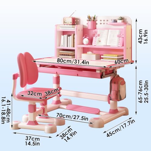 Study Desk and Chair Set, Height Adjustable Desk with Ergonomic Chair