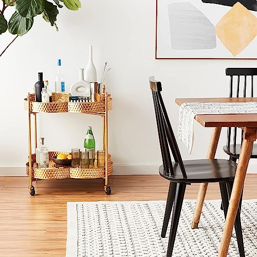 Creative Co-Op Vintage Clover-Shaped 2-Tier Hammered Metal Bar Cart with Wheels, Brass Finish