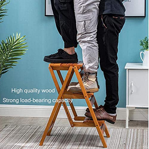 3 Step Folding Step Stools, Utility Multi-Functional Wooden Stepladder Portable Ladder Chair Seat, Home Kitchen Office Furniture Bedroom Step Stool