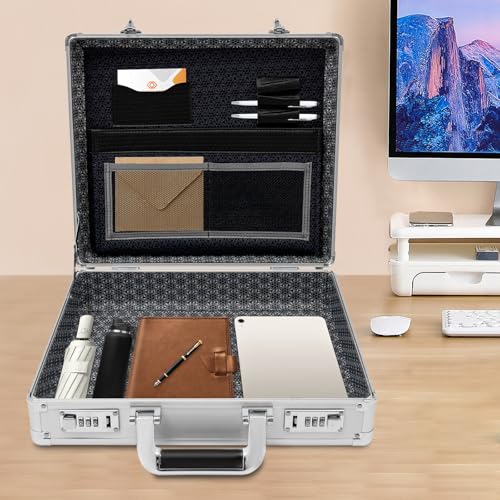 Aluminum Locking Briefcase, Portable Lock Box w/Strap Aluminum Case(Silver)