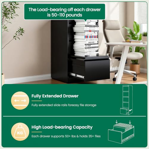 5 Drawer File Cabinet with Lock, Metal Vertical File Cabinets for Home Office, Office Furniture for Organization Hanging Legal/Letter/A4, Office File Cabinet Storage Cabinet, Require Assembly, Black