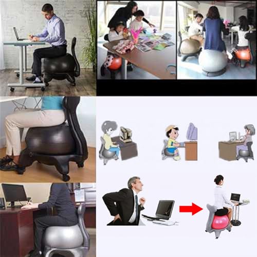 RENLXFI Stability Ball Desk Chair with Wheels & Back Support, Large 55cm Anti-Burst Balls Ergonomic Chairs/Medicine Ball Chair Stand 660 Lb, Adults Students Seniors Exercise Ball Chairs