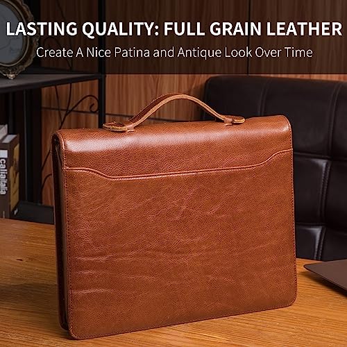 Geslun Personalized Leather Zippered Portfolio with Handle and Front Pocket