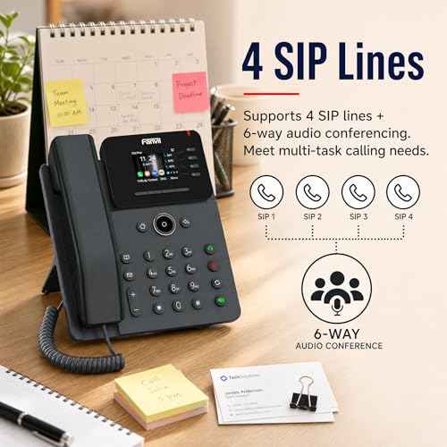 Fanvil V61G VoIP Desk Phone, 4 SIP Lines, 2.4 Inch Color LCD, Dual Gigabit Port, IEEE802.3af PoE, 6-Party Local Conference IP Telephone