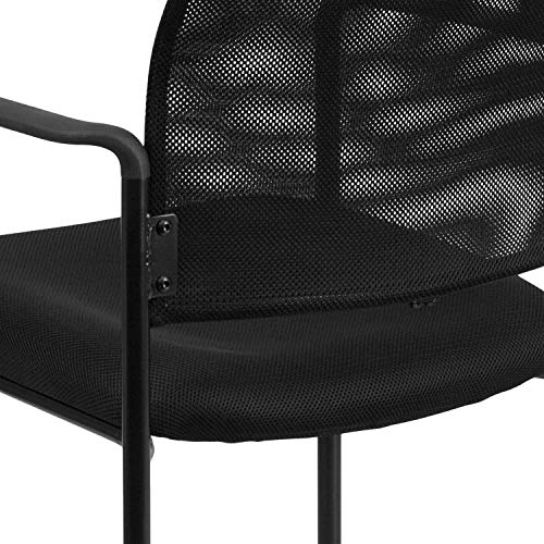 EMMA + OLIVER Black Mesh Stackable Steel Side Chair with Arms