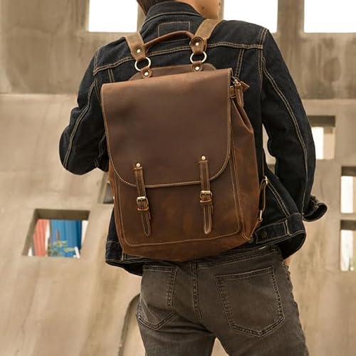 AODFDSJH Business Fashion Brown Cowhide Backpack Travel Computer Bag Outdoor Portable Daily Commute