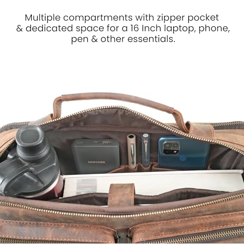 Handmade World Slim Genuine Leather Briefcase For Men Fits 16 Inch Laptop Satchel 'The StatesMan' Computer Messenger Bags For Business Office Work