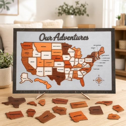Wooden USA Travel Map Puzzle, USA Travel Map Tracker