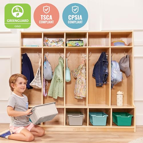 ECR4Kids 5-Section Coat Locker with Bench and 5 Scoop Front Bins, Classroom Furniture, Contemporary