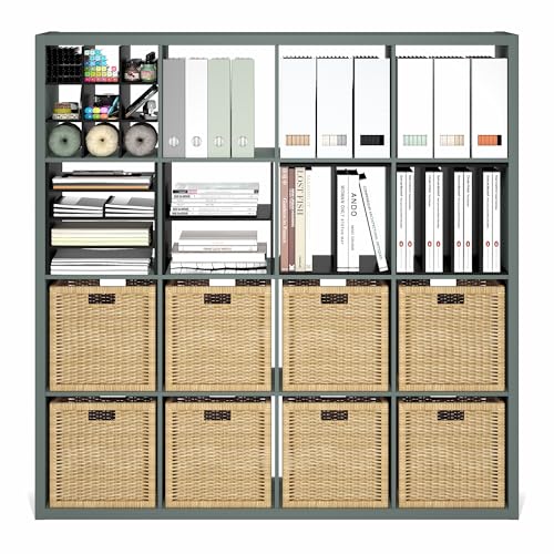 Furinno Cubicle 16-Cube Book Shelf, Extra Thick Frame Bookshelf, Sage Green