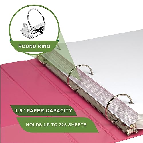 Samsill Earth’s Choice™, Durable Fashion Color 3 Ring View Binder, 1.5 Inch Round Ring, Up to 25% Plant Based Plastic, Eco-Friendly, USDA Certified Biobased, Pink Berry, Value 2 Pack